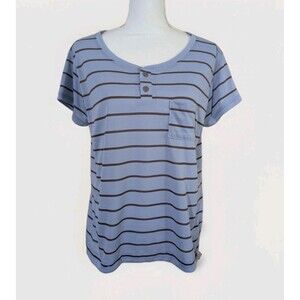 Patagonia Capilene Cool Trail Shirt L Blue Gray Stripe 1/4 Button Outdoor
